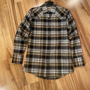 Ely Cattleman Black, Tan & White Plaid Western Snap Shirt